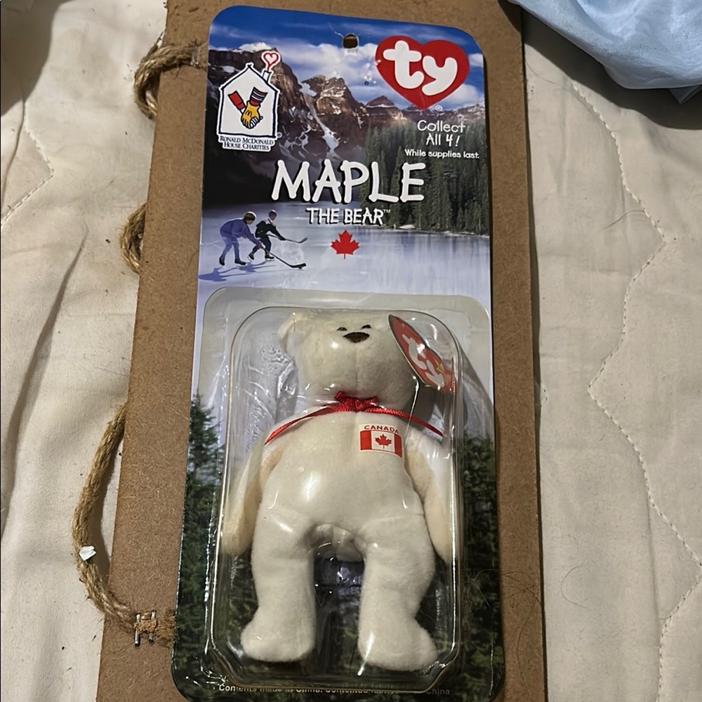 Ty Maple Bear with Red Ribbon and Flag Patch